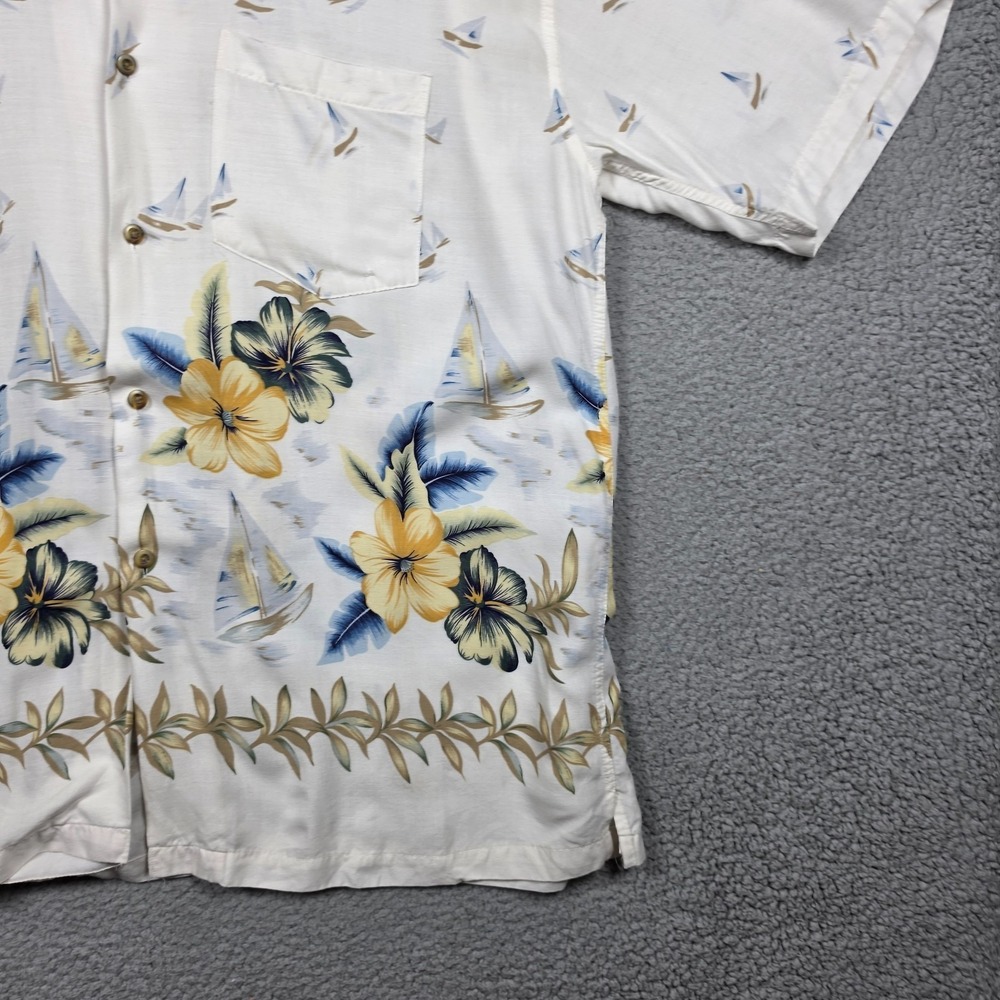 Vintage Splatt Hawaiian Shirt Mens Size XL Ivory Floral Open Collar Relaxed Fit - Picture 3 of 10